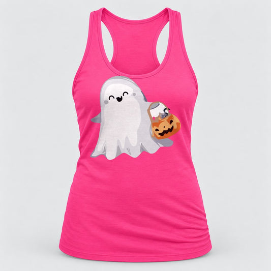 Ghost with Candy Bucket racerback tank in Hot Pink