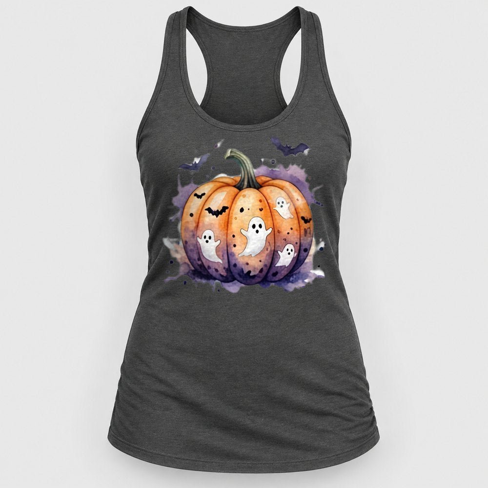 Ghostly Watercolor Pumpkin Racerback Tank