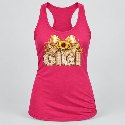 Gigi Sunflower Bow racerback tank in Raspberry