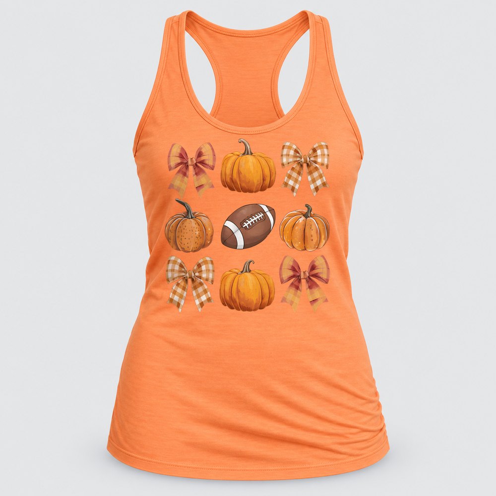 Gingham Bows & Football Racerback Tank