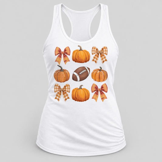 Gingham Bows & Football racerback tank in White