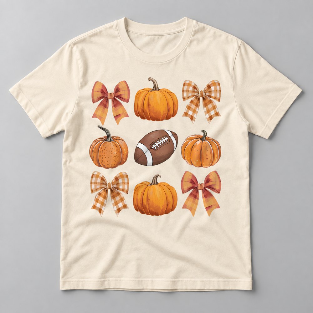 Gingham Bows & Football tee in Natural