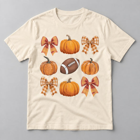 Gingham Bows & Football tee in Natural