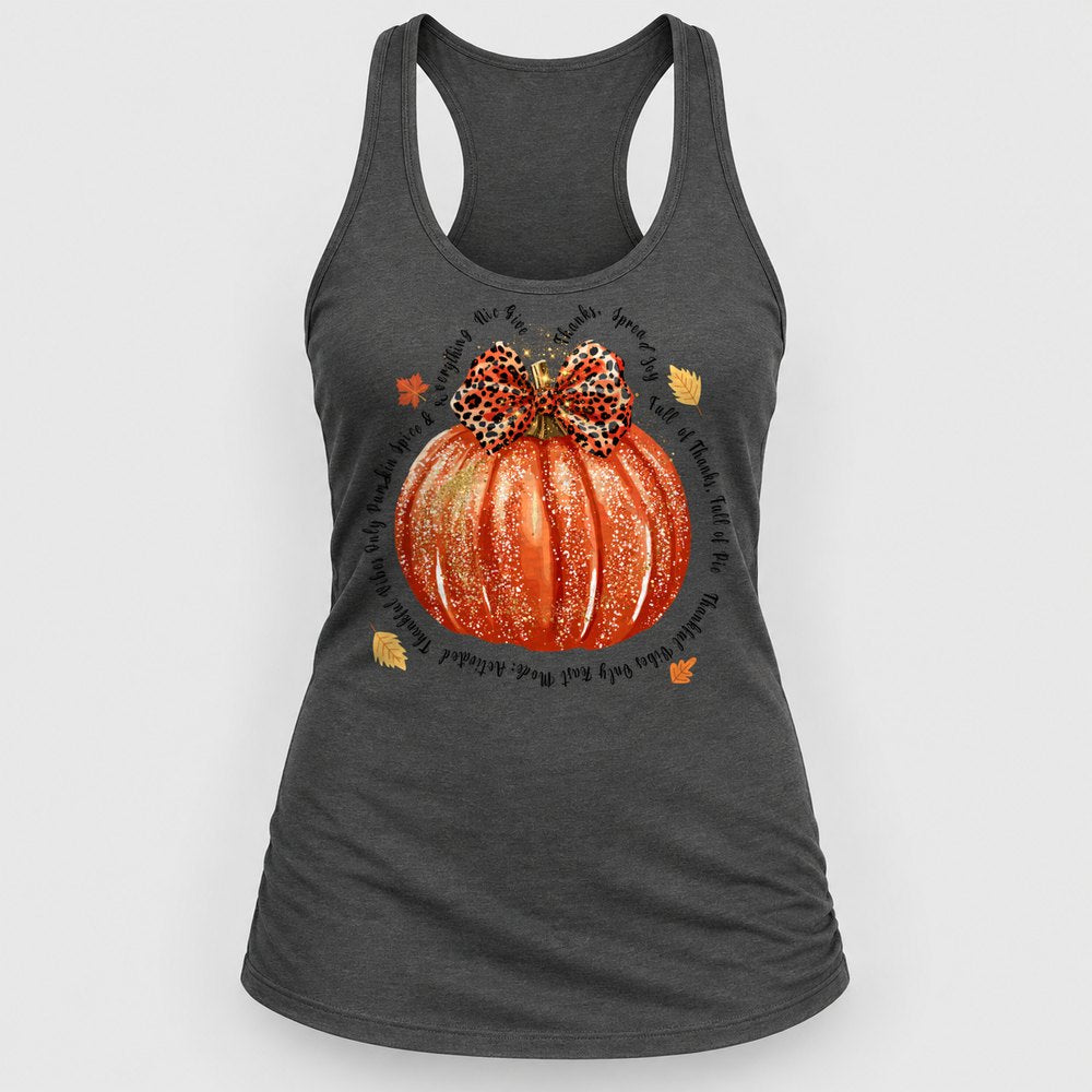 Give Thanks Glitter Pumpkin Racerback Tank