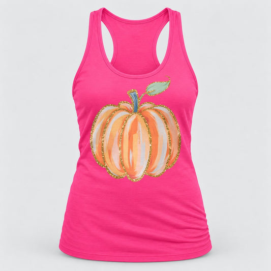 Glitter Striped Pumpkin racerback tank in Hot Pink