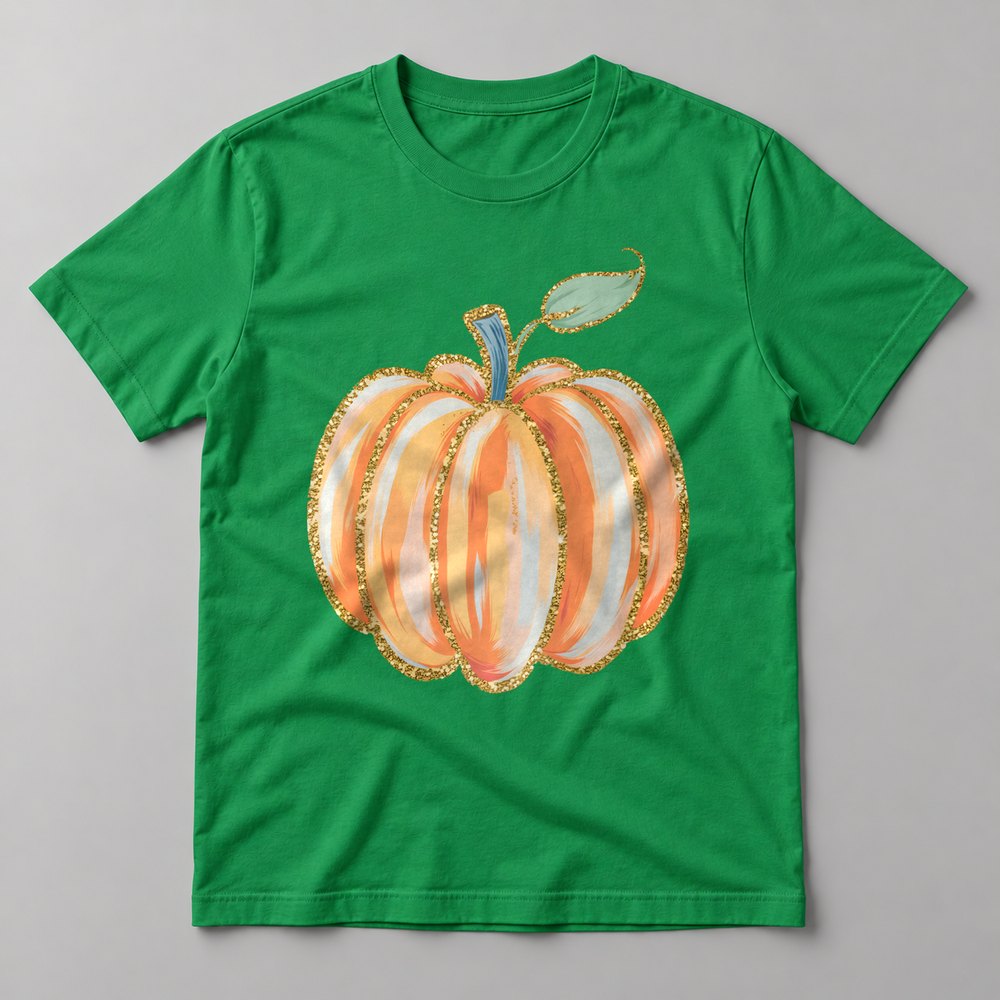 Glitter Striped Pumpkin tee in Kelly Green