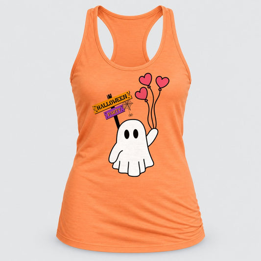 Halloween Party Ghost racerback tank in Light Orange