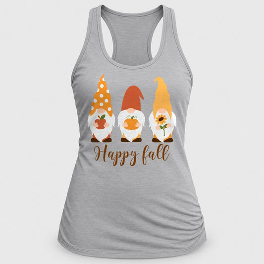 Happy Fall Gnomes racerback tank in Silver