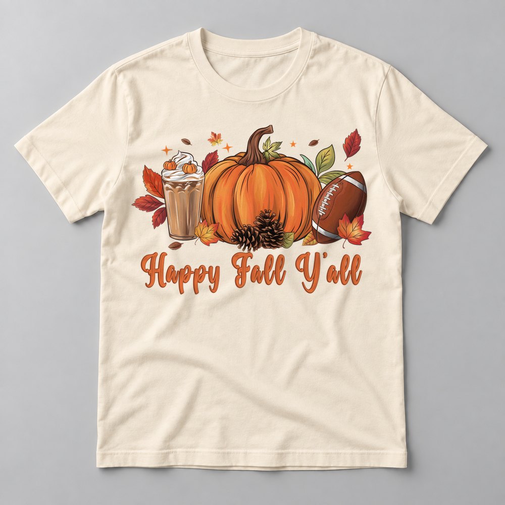 Happy Fall Y'all Pumpkin Latte tee in Natural