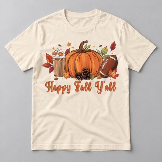 Happy Fall Y'all Pumpkin Latte tee in Natural