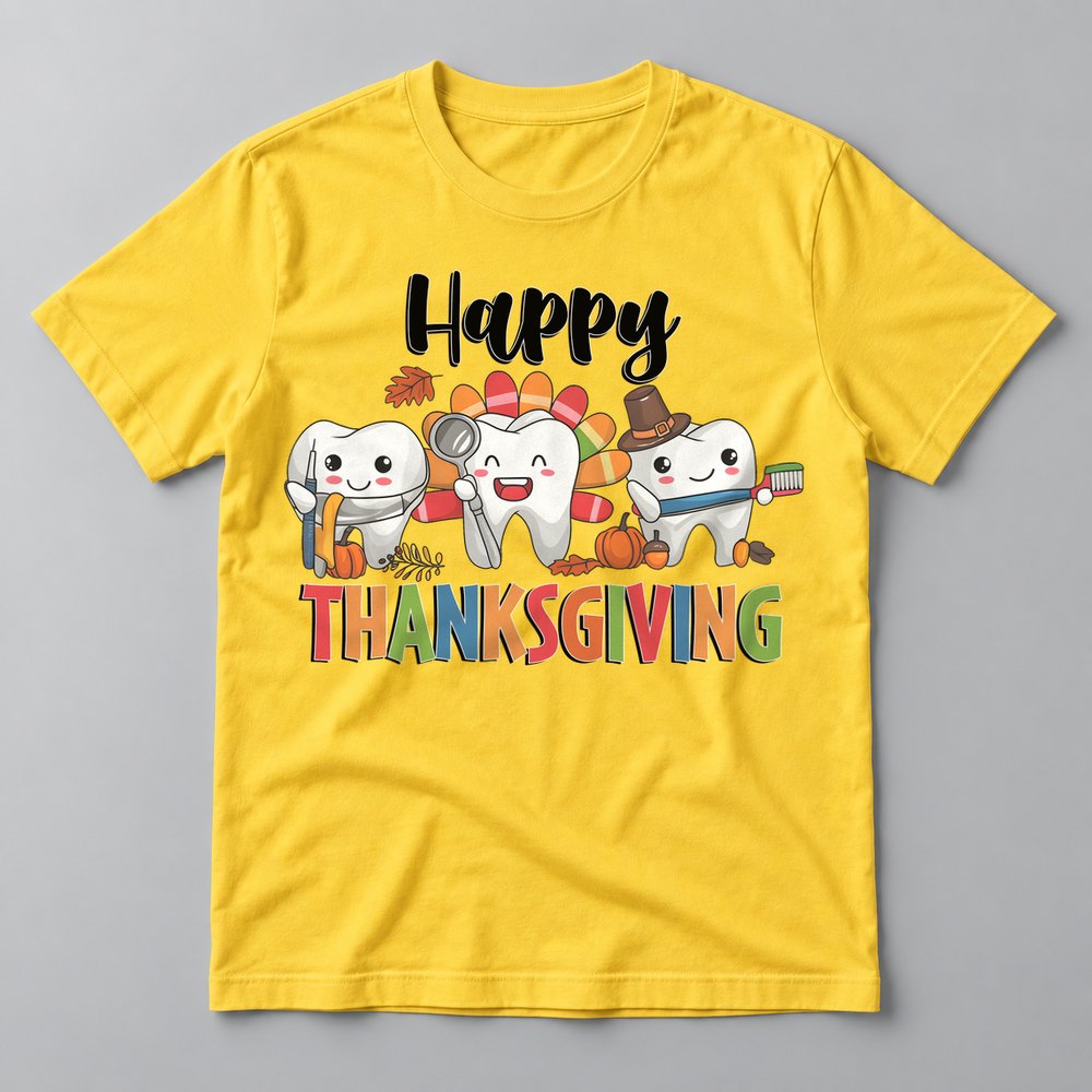 Happy Thanksgiving Teeth tee in Yellow