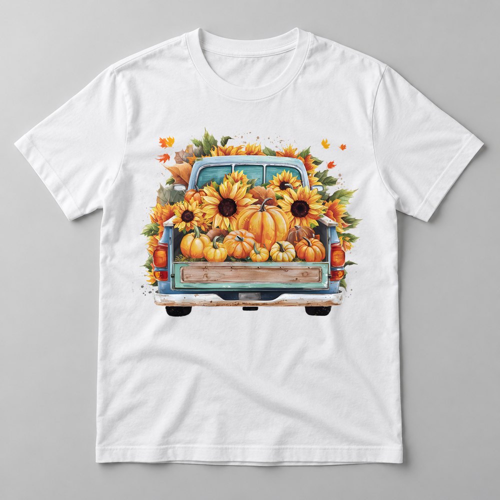 Harvest Tailgate pressed on a White tee