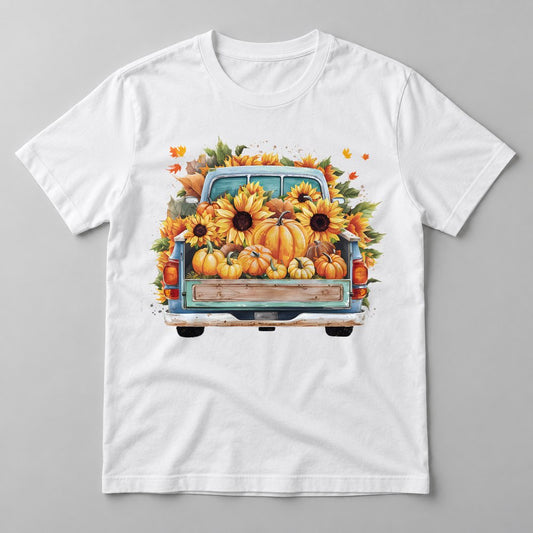Harvest Tailgate pressed on a White tee
