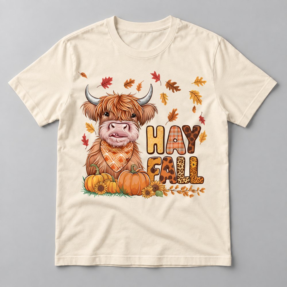 Hay Fall Highland Cow tee in Natural