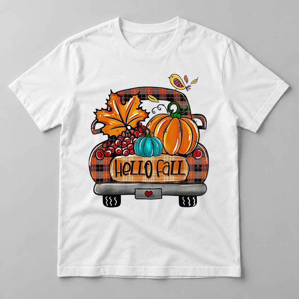 Hello Fall Plaid Truck tee in White