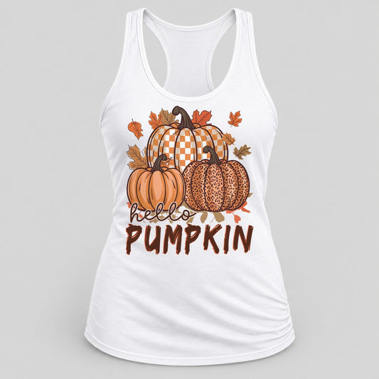 Hello Pumpkin Leopard racerback tank in White