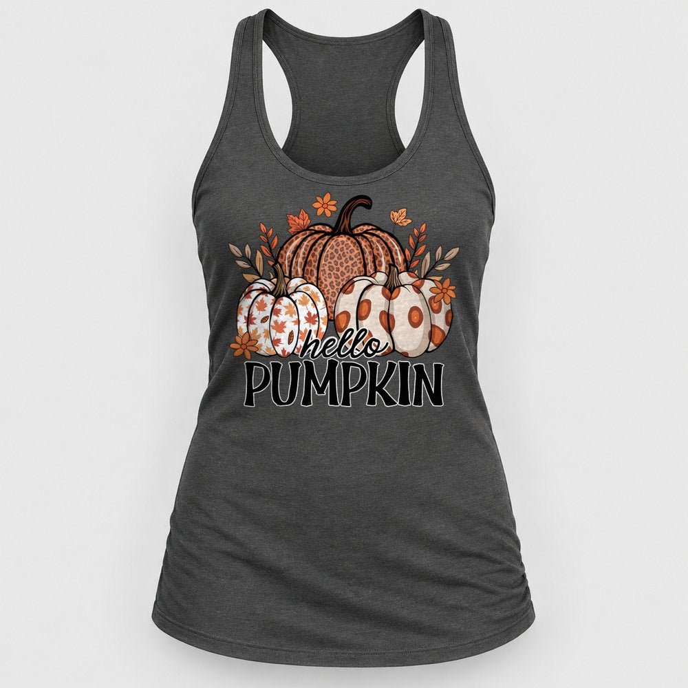 Hello Pumpkin Patterned Racerback Tank