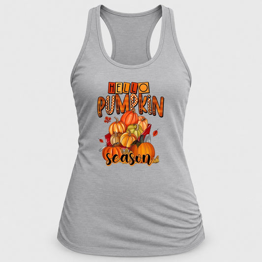 Hello Pumpkin Wagon racerback tank in Silver