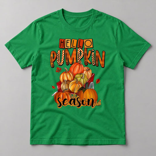 Hello Pumpkin Wagon tee in Kelly Green