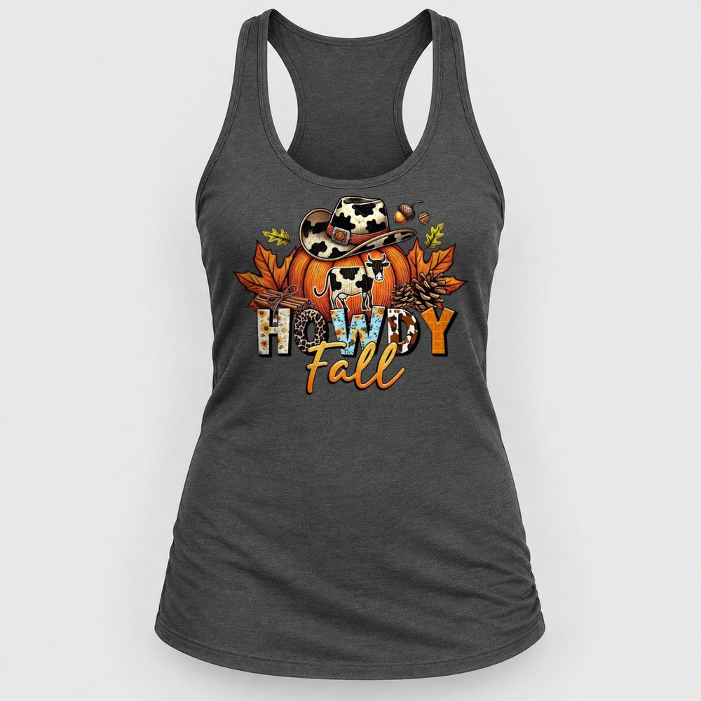 Howdy Fall Cow Pumpkin Racerback Tank
