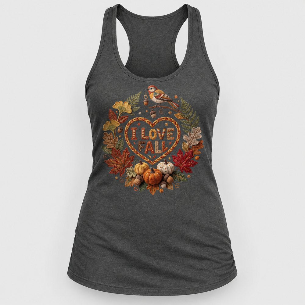 I Love Fall Heart Knit Racerback Tank