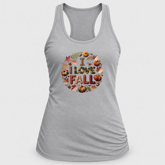 I Love Fall Knit Wreath racerback tank in Silver