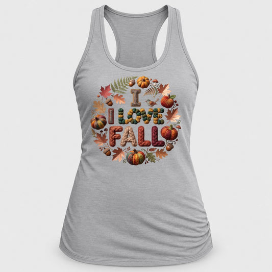 I Love Fall Knit Wreath racerback tank in Silver