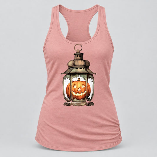 Jack-o-Lantern Lantern racerback tank in Desert Pink
