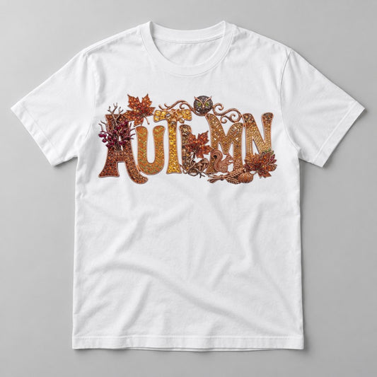 Jeweled Autumn Owl Letters tee in White