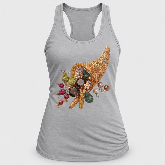 Jeweled Cornucopia racerback tank in Silver