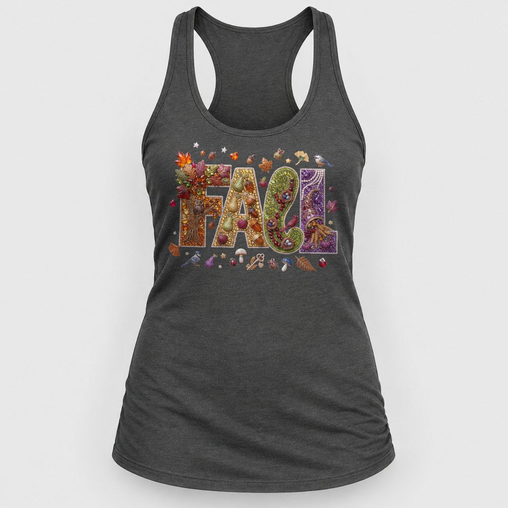 Jeweled Fall Harvest Letters Racerback Tank