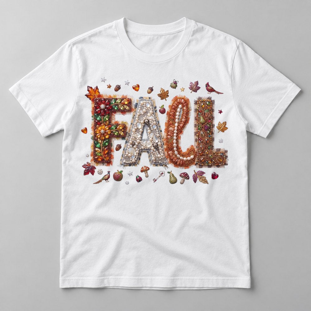 Jeweled Fall Letters tee in White