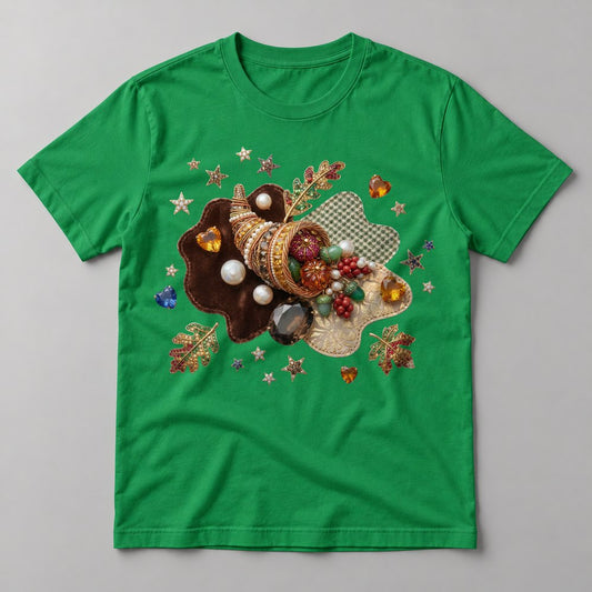 Jeweled Harvest Cornucopia tee in Kelly Green