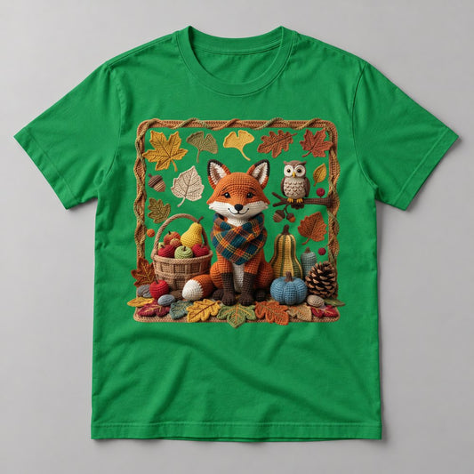 Knit Fox & Owl Harvest tee in Kelly Green