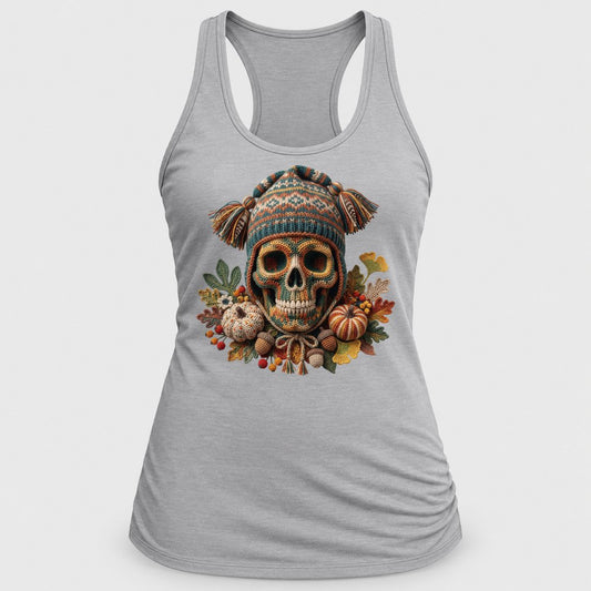 Knit Sugar Skull racerback tank in Silver