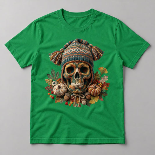 Knit Sugar Skull tee in Kelly Green