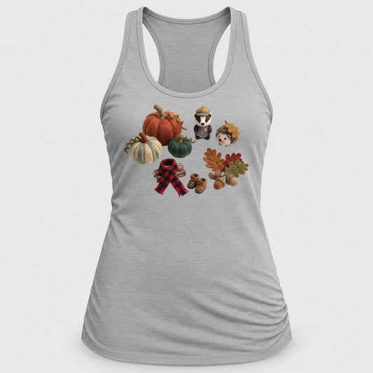 Knit Woodland Friends racerback tank in Silver