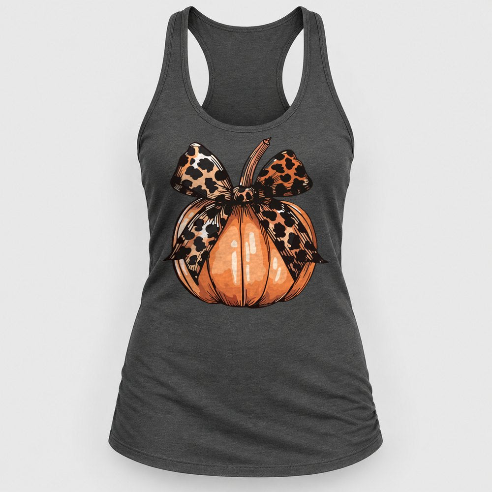 Leopard Bow Pumpkin Racerback Tank