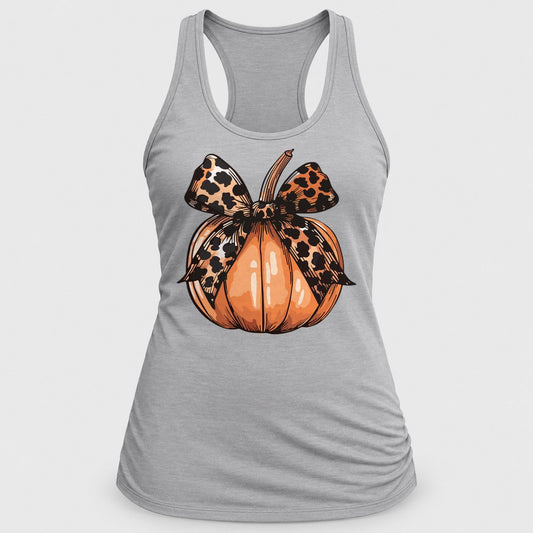 Leopard Bow Pumpkin racerback tank in Silver