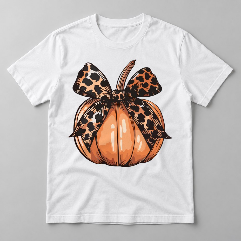Leopard Bow Pumpkin tee in White