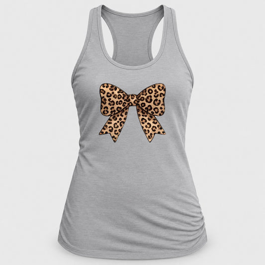 Leopard Coquette Bow racerback tank in Silver