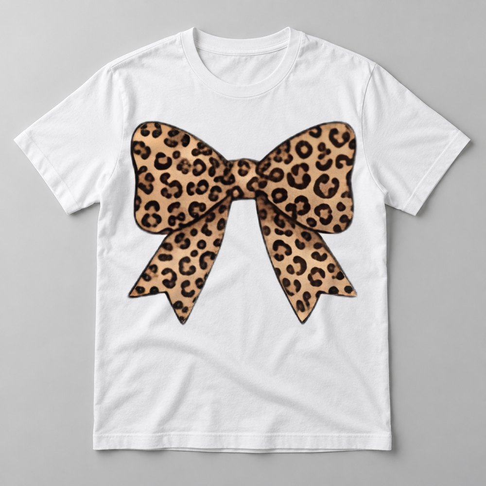 Leopard Coquette Bow tee in White