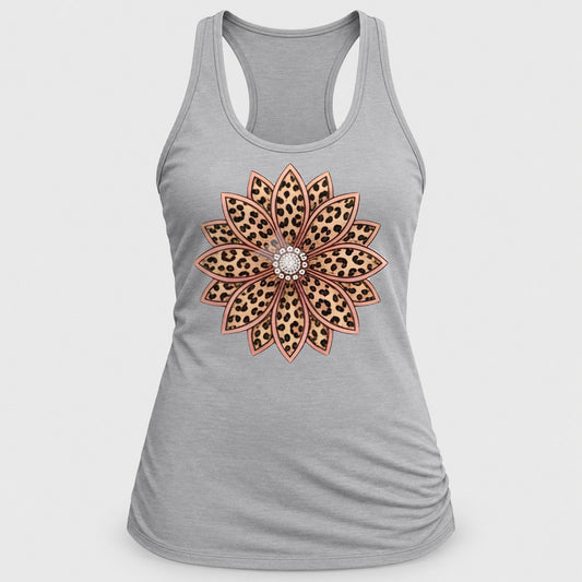 Leopard Sunflower Mandala racerback tank in Silver