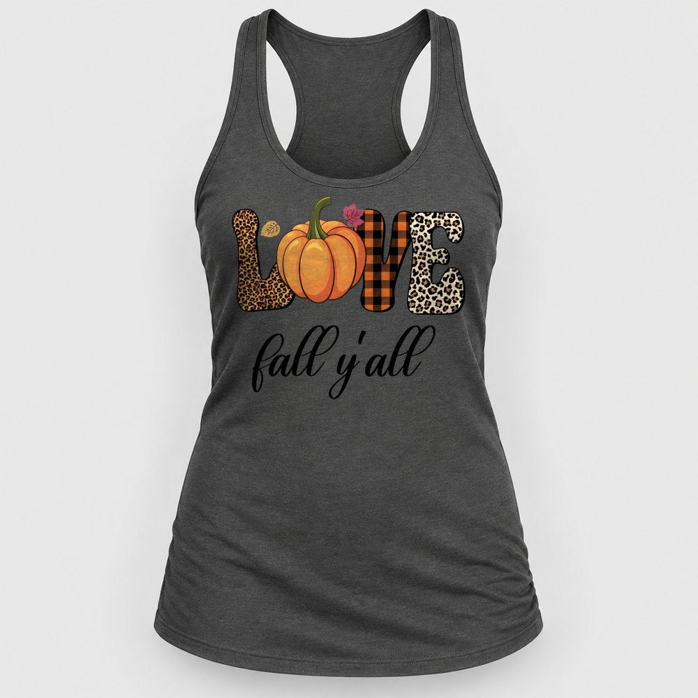 Love Fall Y'all Leopard Plaid Racerback Tank