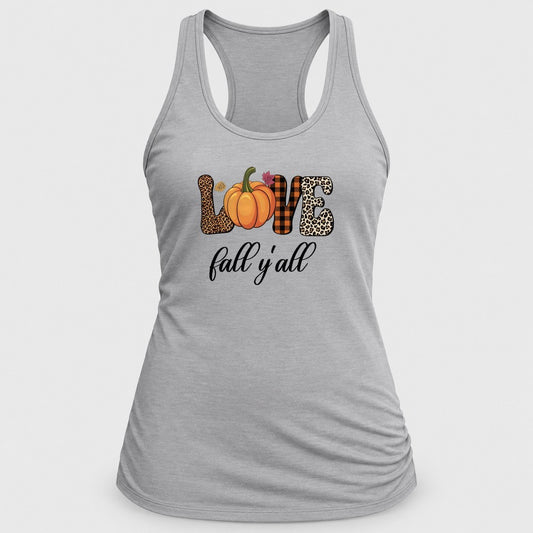 Love Fall Y'all Leopard Plaid racerback tank in Silver