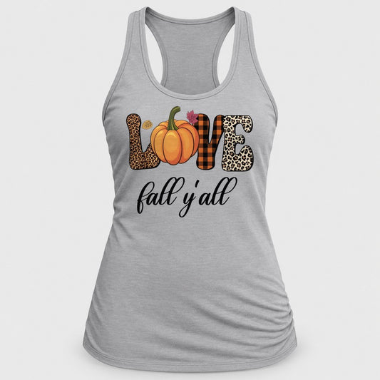Love Fall Y'all Leopard Plaid racerback tank in Silver