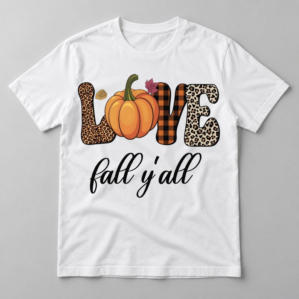 Love Fall Y'all Leopard Plaid tee in White