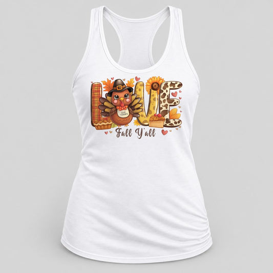 Love Fall Y'all racerback tank in White