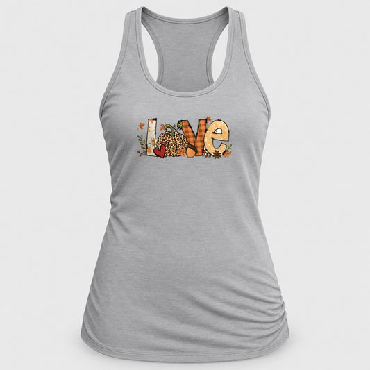 Love Patchwork Pumpkin racerback tank in Silver