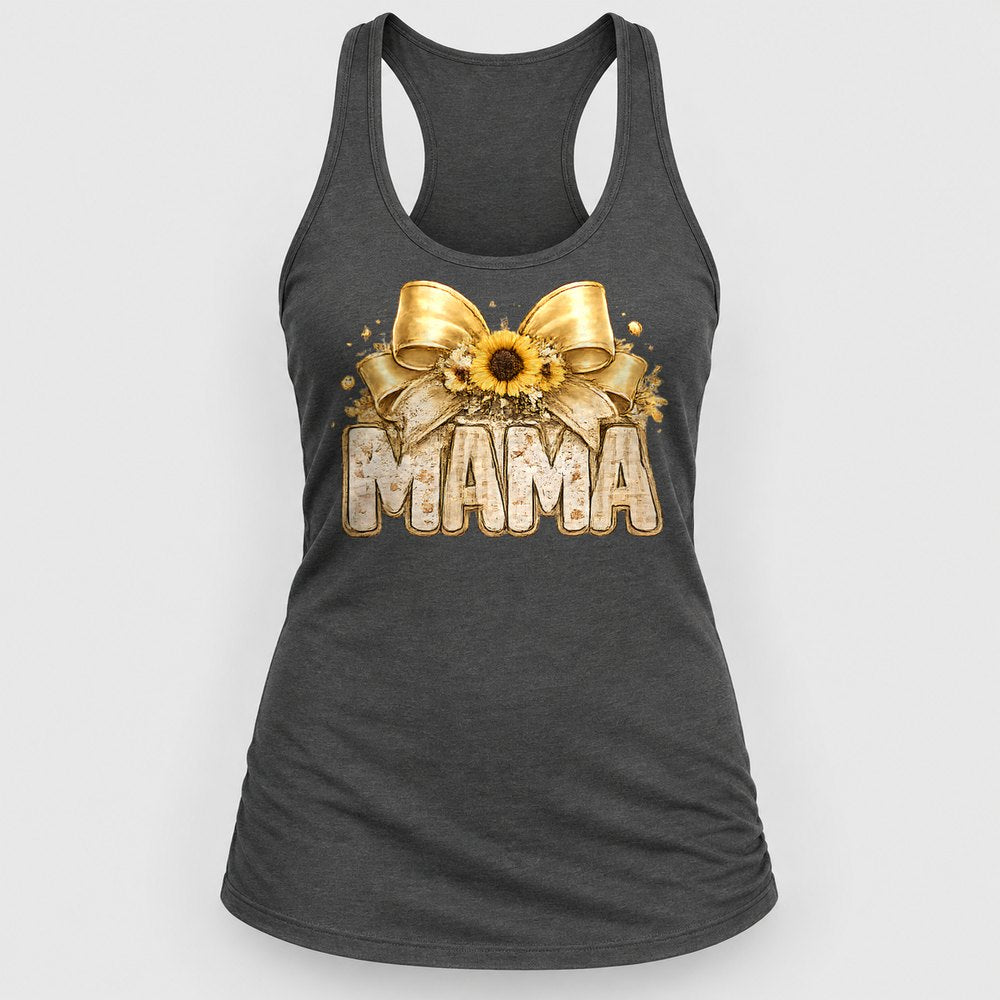 Mama Sunflower Bow Racerback Tank